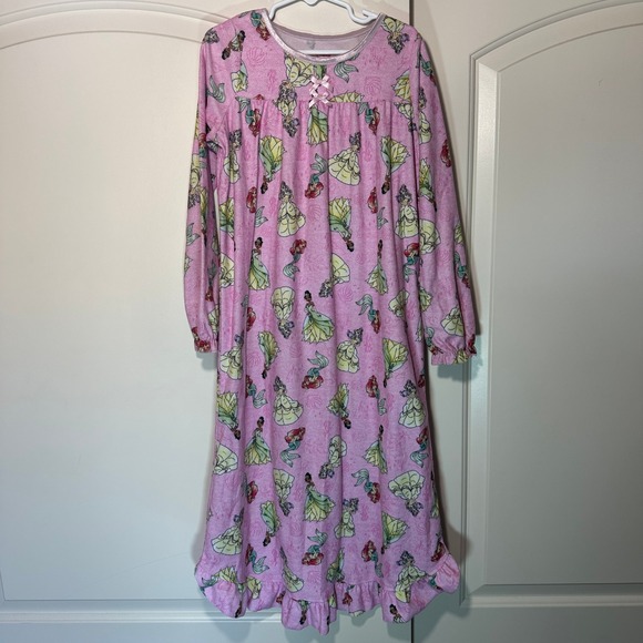 Disney Princess Flannel Granny Nightgown Pajamas Ariel Belle Tiana Pink‎ Girls 8 - Picture 2 of 5
